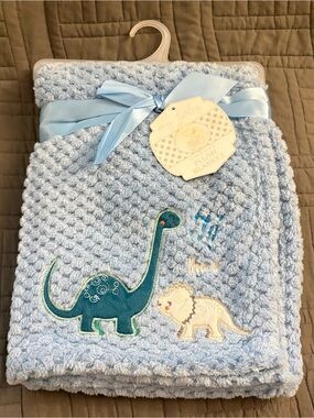 My Baby Boy Dinosaur Baby Blanket Security Dino Lovey Waffle Texture Embroidered
